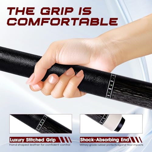 HMQQ Carbon Fiber Pool Cue Stick 58” 2-Piece, Low Deflection Billiard Cue, 11.5mm Pro Shaft, Adjustable Weight, Professional Pool Stick with Case, 19oz, 3/8x10 Joint, for Men Women Players - color: Black