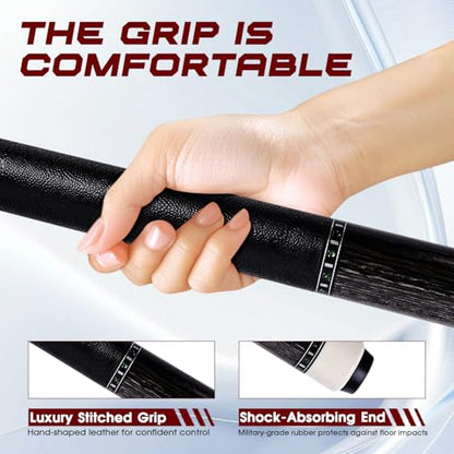 HMQQ Carbon Fiber Pool Cue Stick 58” 2-Piece, Low Deflection Billiard Cue, 11.5mm Pro Shaft, Adjustable Weight, Professional Pool Stick with Case, 19oz, 3/8x10 Joint, for Men Women Players - color: Black