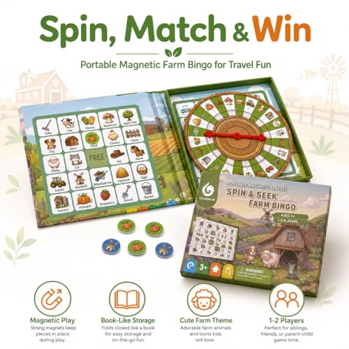 Travofun Farm Bingo Game, Magnetic Travel Toy for Kids 3 and Up, Ideal for Road Trips - color: Farm