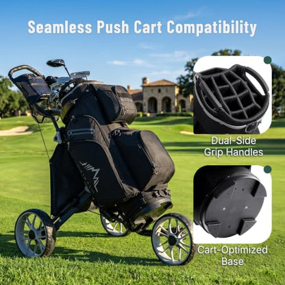 uniHimal Golf Cart Bag, 15 Way Organizer Divider Top with Handles | 15 Separate Compartments,Extra Storage Pockets,Rain Cover,Comfortable carry handles,Tough Abrasion‑Resistant Materials - color: Black