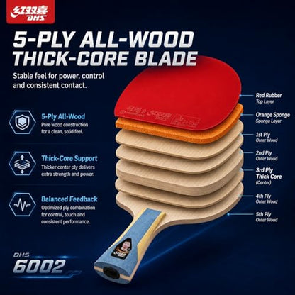 DHS Performance-Level Table Tennis Racket Professional Ping Pong Paddles with Hurricane Rubbers, Ideal for Advanced Offensive Players & Loop Control - color: Red