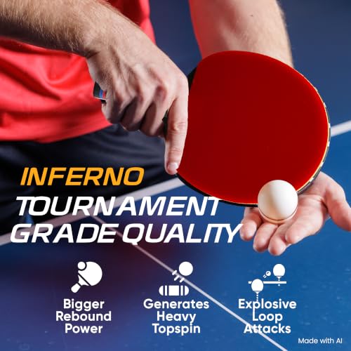 Inferno Table Tennis Paddle – Ply Carbon Blade Ping Pong Paddle for Indoor & Outdoor Games, High-Speed Sports Racket for Adults, Spin & Control, Quality Gift Set w/Carry Case & Box