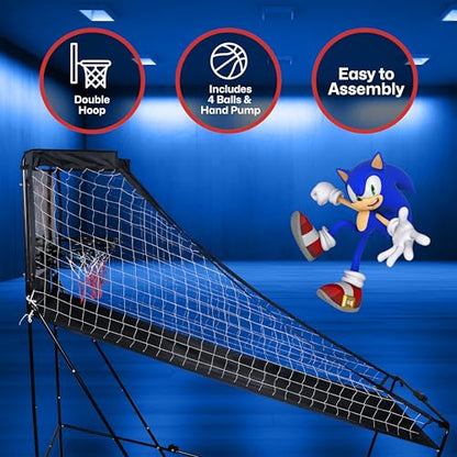 Voyager Sonic The Hedgehog Electronic Double Shot Arcade Game, Indoor Basketball with 4 Balls, LED Scoreboard & Folding Frame, Kids Arcade Game for Home & Playroom