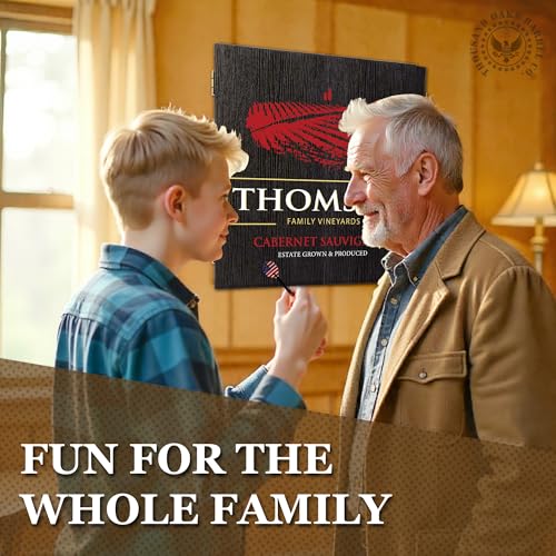 Personalized Dart Board Cabinet Set with 6 Steel Tip Darts, Paper Dartboard, Chalk & Eraser (21.5 x 21.5 x 2.75) - Man Cave Dart Boards for Adults - style: Family Estate Vineyards