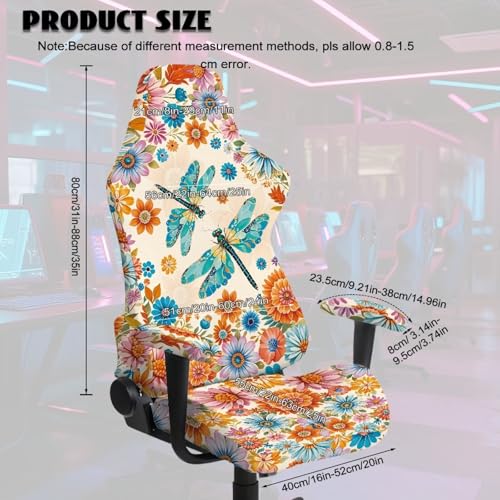 Suobstales Boho Mandala Dragonfly Pattern Gaming Chair Cover, Stretchable Computer Office Chair Cover for Armchair, Swivel Chairs, Computer Boss Chair, Removable Chair Slipcovers with Armrest Cover - color: Boho Mandala Dragonfly