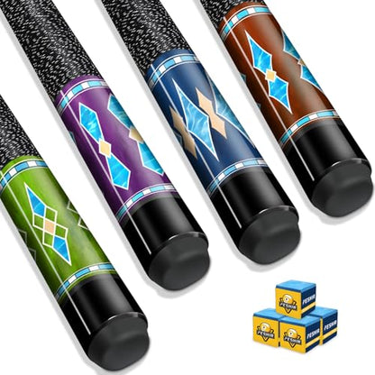 Pool Stick Set of 4,Pool Cues Sticks Made of Premium Maple Wood, Includes 4 Extra Billiard Chalk for Pool Cues, 58" Billiard House Bar Pool Cue Sticks for Professional Billiard Players - color: Pool cues-B03