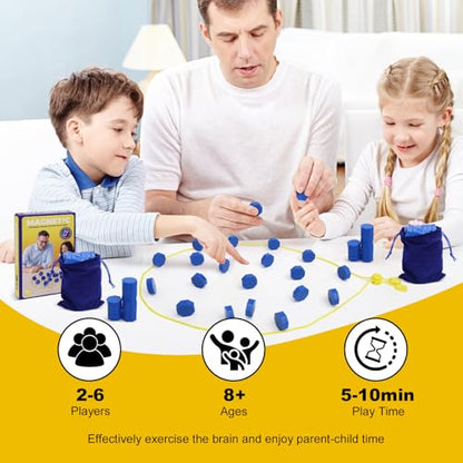 Upgraded Magnetic Chess Game with 40 Magnetic Stones & 2 Adjustable Ropes – Portable Strategy Game for Family Night, Travel, Party Toy STEM/Logic/Strategy Games for Kids & Adults, (Blue) - color: Blue