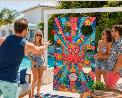 DS. DISTINCTIVE STYLE Ocean Theme Toss Game Banner with 4 Bean Bags for Carnival Party, Indoor Outdoor Activities Birthday Party Decoration