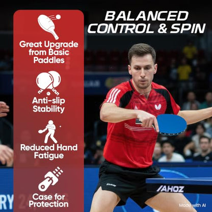 Flow Table Tennis Set 2 Performance Ping Pong Paddles with 2 Balls Balanced Control, Spin & Speed Multi-Ply Wood Blades Indoor & Outdoor Play Recreational to Intermediate Players