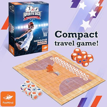 FoxMind Games: Sports Dice Basketball, a Fast-paced dice Game for Kids and Adults. Race to Score Points and Win The Game. Easy to Learn, exciting to Play. 2–4 Players Ages 8+ - style: Basketball