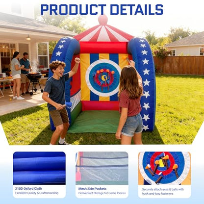 OZIS 6.5x6.5x9Ft Inflatable Axe Throwing Game with Built-in Blower Portable Fun Axe Toss Target Dart Board, Interactive Inflatable Carnival Games for Commercial Events, Parties, Family Activities - style: Axe Throwing Target