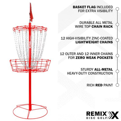 Remix Practice Basket for Disc Golf - Choose Your Color and Style - style: Double Chain - Red