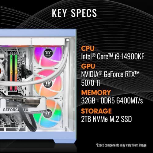 Thermaltake LCGS View i1470TH-380 Gaming Desktop (Intel® Core™ i9-14900KF, ToughRam 32GB DDR5 6400MT/s RGB Memory, NVIDIA® GeForce RTX™ 5070 Ti, 2TB NVMe M.2, WiFi, Windows 11) V38H-Z790-57T-LCS - size: 14900KF, style: 5070Ti