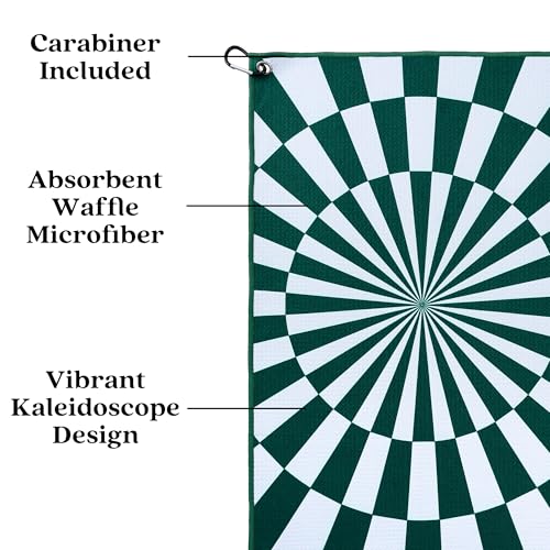 ZEETY Golf Towel with Carabiner Clip – 16"x24" Kaleidoscope Pattern Microfiber Golf Towels – Unique Golf Accessories & Golf Gifts for Men & Women (Green) - color: Green