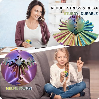 Gear Ball 3D Printed Spin Ball Cube Fidget Toys, Gear Sphere Fidget Toy, GearSphere Desk Toy Stress Fidget Balls, Fidgets Spinners for Adults & Kids Anxiety Relaxing (Laser Purple Blue, 2.3 Inch) - color: Laser Purple Blue, size: 2.3 Inch