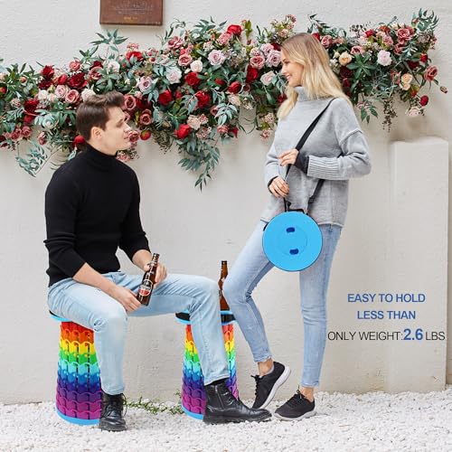 ALEVMOOM 2026 Collapsible Stool with Thick Cushion, H18.1 D10.24 More Sturdy Capacity 600Ib,Collapsible Adjustable Folding Stool for Camping Hiking Mountain Garden BBQ - color: Rainbow