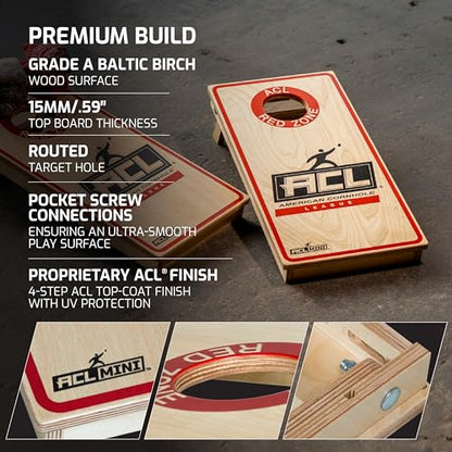 ACL® MINI 1x2 Cornhole Board - Proprietary 4-Step ACL® Top-Coat Finish - 15mm Grade A Baltic Birch Play Surface - Compact 24" x 12" Travel Size - Dual Speed ACL® MINI Bags Included
