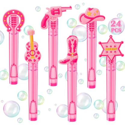 Winrayk Western Cowgirl Party Favors, 24Pcs Disco Cowgirl Mini Bubble Wands for Kids Bubbles Bulk with Detachable Topper (6 Styles), Birthday Gift Retro Rodeo Classroom Prizes Easter Goody Bag Stuffer - style: Cowgirl