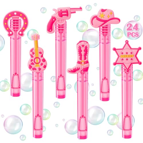 Winrayk Western Cowgirl Party Favors, 24Pcs Disco Cowgirl Mini Bubble Wands for Kids Bubbles Bulk with Detachable Topper (6 Styles), Birthday Gift Retro Rodeo Classroom Prizes Easter Goody Bag Stuffer - style: Cowgirl