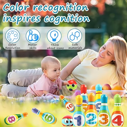 Yositochuan Kids Bowling Set Toy - 10PCS Soft Numbered Pins & 2 Foam Balls for Toddler Boys Girls Age 3-5, Indoor Outdoor Sports Game, Preschool Learning Toy, Birthday Gift for Ages 3 4 5 6