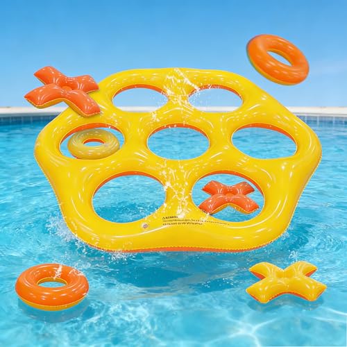 Tic-Tac-Toe Pool Toys Game Set, Giant Floating Tic Tac Toe Game, Pool Toys Party Game for Adults Teens, Summer Water Party Backyard Beach Yard Field Day Outdoor Activities - color: Orange and Yellow