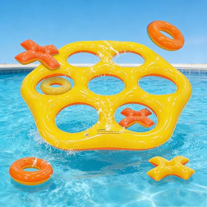 Tic-Tac-Toe Pool Toys Game Set, Giant Floating Tic Tac Toe Game, Pool Toys Party Game for Adults Teens, Summer Water Party Backyard Beach Yard Field Day Outdoor Activities - color: Orange and Yellow