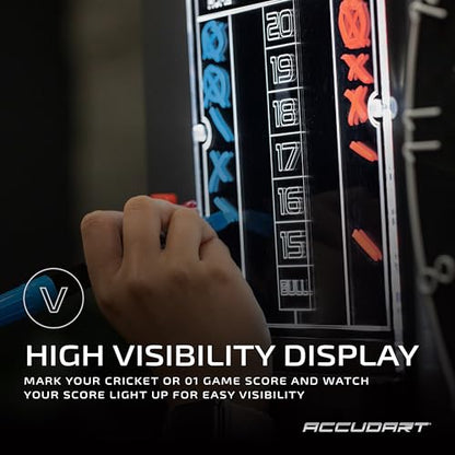 Accudart LED Dart Scoreboard - High-Vis Display - No Mess Design - Includes 1 Wipe and 2 Dry Erase Markers