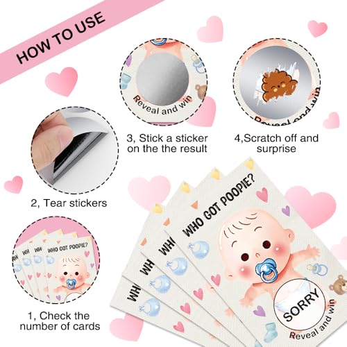 50 Pcs Who Got Poople Themed Scratch off Game Cards, Dirty Diaper Baby Scratch Off Lottery Tickets, Gender Reveal Games Supplies for Birthday Baby Shower Party, Raffle Tickets - color: Light Gray