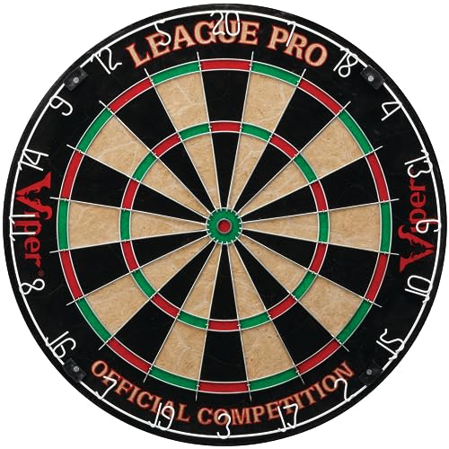 Viper League Pro Regulation Bristle Steel Tip Dartboard Starter Set with Staple-Free Bullseye, Radial Spider Wire, High-Grade Sisal with Rotating Number Ring, Chalk Cricket Scoreboard, Steel Tip Darts