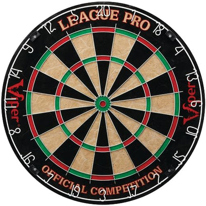 Viper League Pro Regulation Bristle Steel Tip Dartboard Starter Set with Staple-Free Bullseye, Radial Spider Wire, High-Grade Sisal with Rotating Number Ring, Chalk Cricket Scoreboard, Steel Tip Darts