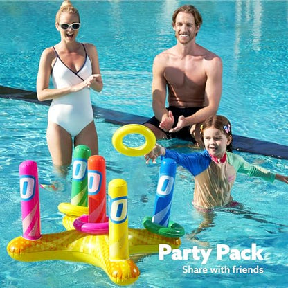 2 Sets Inflatable Pool Toss Game Combo Set Includes Ring Toss & Corn-Toss Game Floating Swimming Pool Games for Kids Adults Party in Summer