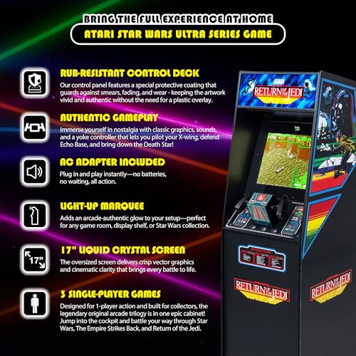 ARCADE CLASSICS Atari Star Wars Ultra Series Free Standing Electronic Game w/ 17" Liquid Crystal Screen - Classic Indoor Cabinet Console for Home & Basement Gaming - style: Star Wars Ultra Series