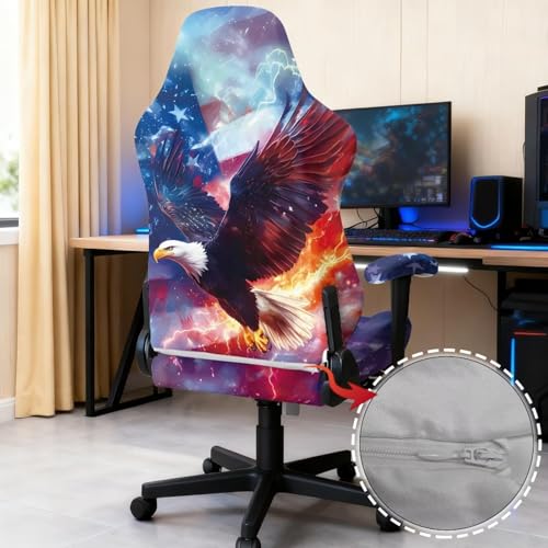 American Flag Eagle Chair Slipcovers with Arms 4 Piece Universal Stretchable Gaming Chair Covers Slipcovers Anti Scratch Furniture Protector of Computer Video Game Office Armchai (No Chairs) - color: American Flag Eagle