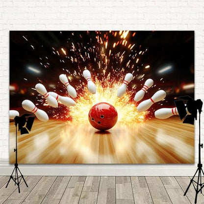 Bowling Photography Backdrop, Let's Strike Up Some Fun Bowling Birthday Party Decorations Background, Indoor Bowling Club Sport Game Fire Flames Backdrop Kids Adults Photo Studio Props 12x10ft - size: 12X10ft
