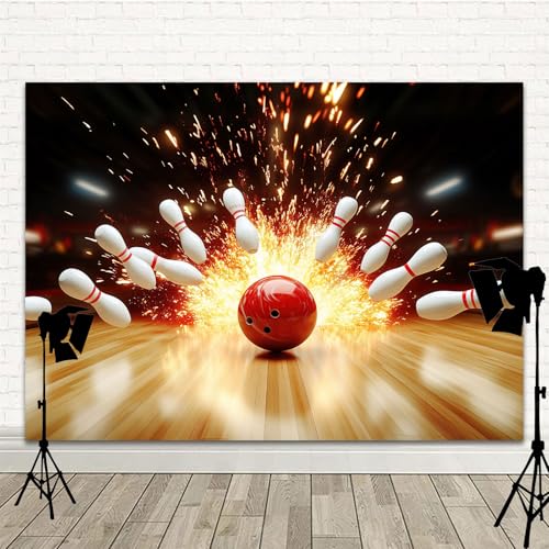 Bowling Photography Backdrop, Let's Strike Up Some Fun Bowling Birthday Party Decorations Background, Indoor Bowling Club Sport Game Fire Flames Backdrop Kids Adults Photo Studio Props 9x6ft - size: 9X6ft