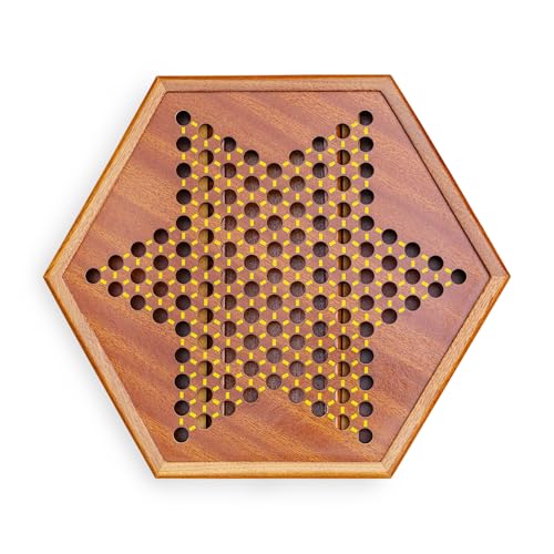 Wooden Chinese Checkers Game Set with Storage Drawer, 12.6 inches - Includes 60 Colorful Acrylic Chess Pieces (6 Colors) - Classic Strategy Board Game
