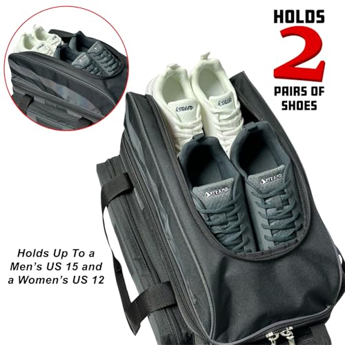Pyramid Deluxe Double Roller 2 Ball Bowling Bag with Large Separate Shoe Compartment (Up To 2 Pairs Of Shoes) and Accessory Pockets, Sturdy Square Handle - Extends to 40" - Pro Options Available - color: Pro Barbed Wire