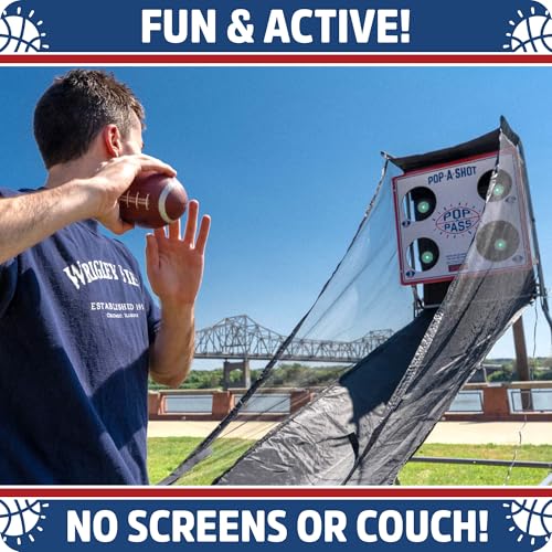 Pop-A-Shot | Official Pop-A-Pass Electronic Arcade Style Football Toss Game | 4 Inflatable Mini Footballs | Foldable, Portable, Tote Bag Included