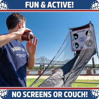 Pop-A-Shot | Official Pop-A-Pass Electronic Arcade Style Football Toss Game | 4 Inflatable Mini Footballs | Foldable, Portable, Tote Bag Included
