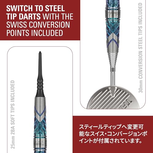 Target Japan Kaze Series Ceros Soft Darts with K-Flex, 18g/19g (01/02/03) | 90% Tungsten Dart Set, K-Flex Flights and Shafts, 2BA Pixel Points, Steelpoint Conversion Points, Storage Case - style: Barrel 02 (18G)