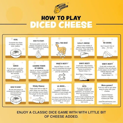 Diced Cheese - Family Party Game for All Ages, Travel - 1 Pack | Contains Eight Pieces of Diced Cheese, One Tin, and Instructions, Supports One to Six Players, Ages Five and Up - style: 1 Pack, Yellow