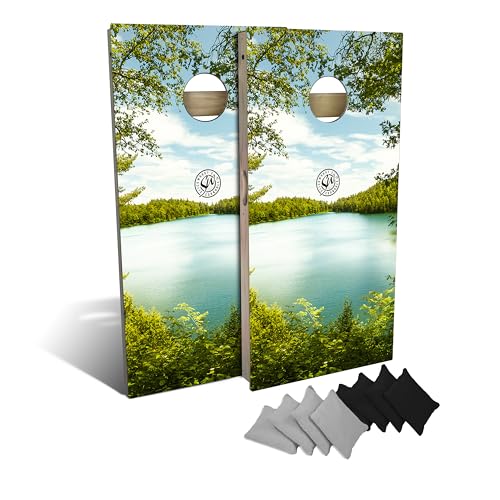 Slick Woody's Professional-Grade Corn Hole Boards - 4'x2' Solid Wood Regulation Man Cave Cornhole Toss Game with 8 Resin Filled Bags - color: Summer Lake