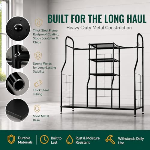 Morvat Golf Organizer for Golf Bags, Clubs, Gadgets, Travel Stuff, & Accessories, Adjustable Feet, Store and Organize Your Equipment, Holds 2 Golf Bags & 5 Metal Accessory Shelves, 38x36x16 - style: Style 1