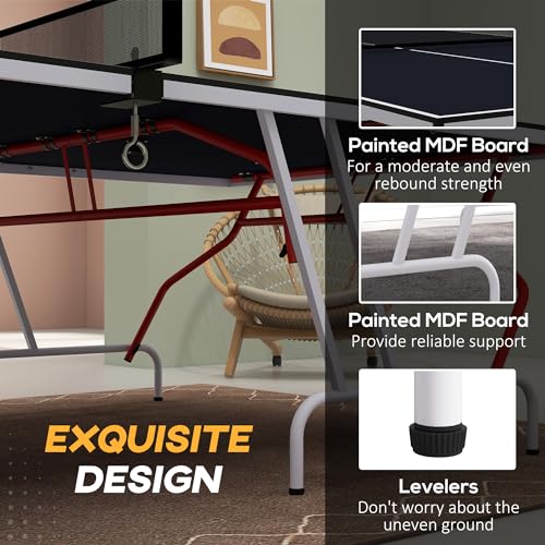 GOWE Full Size Ping Pong Table, Folds into Quarters, Portable Table Tennis Table with Net, Paddles, Balls, MDF, Charcoal Gray
