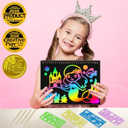 ZMLM Scratch Paper Art Craft: 2 Pack Rainbow Scratch Set for 3 4 5 6 7 8 9 10 Years Old Girls Boys Students Drawing Coloring Black Magic Art Supplies Kits Gifts School Birthday Party Toys (Mermaid) - style: Mermaid