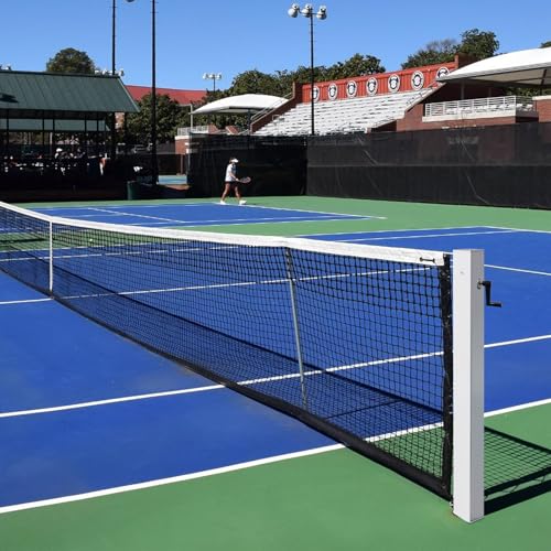 Katop In Ground Tennis Net Set, 4” Square Aluminum Posts & Heavy Duty Double-Layer Tennis Net, Unique Built-in Winder Design, Sturdy and Durable, Follows ITF Standards - style: Posts & Net