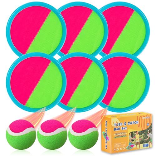 Outdoor Games, Toss and Ball Set with 6 Paddles and 3 Balls, Perfect Yard Games Outdoor Toys Games for Kids Ages 4-8 Easter Gifts for Kids/Adults/Family - color: Blue