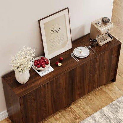 ONBRILL 63" Sideboard Buffet Cabinet with Storage, Buffet Sideboard Cabinet with 4 Doors & Adjustable Shelves, Modern Coffee Bar Console Table for Living Room, Kitchen, Entryway - color: Walnut