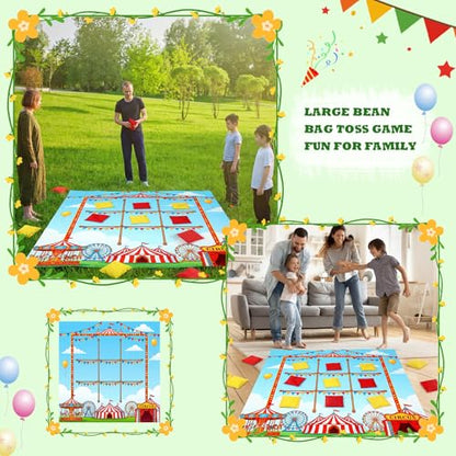 Roowest Carnival Game Birthday Party Decorations Circus Giant Tic Tac Toe Outdoor 10 Bean Bags Toss 3.12 x 3.12ft Felt Board Lawn Game for Adult Family Field Day Yard Backyard Camping Party
