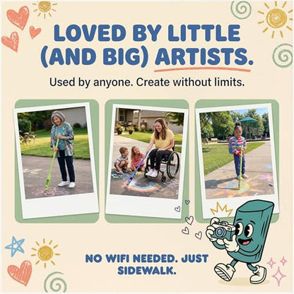 Sidewalk Chalk Holder for Kids and Toddlers – Stand-Up Outdoor Chalk Stick, Adjustable 24-36in Reach, Patented, Includes 2 Chalks | Teal - color: Teal